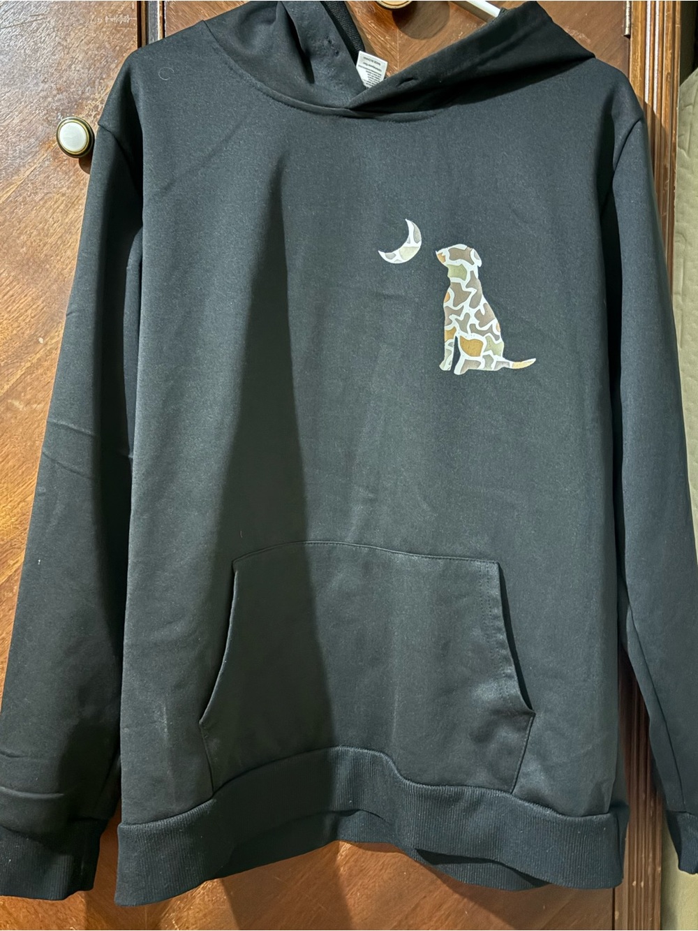 Black Local Boy brand Hoodie with Camouflage Dog and Moon Graphic size medium